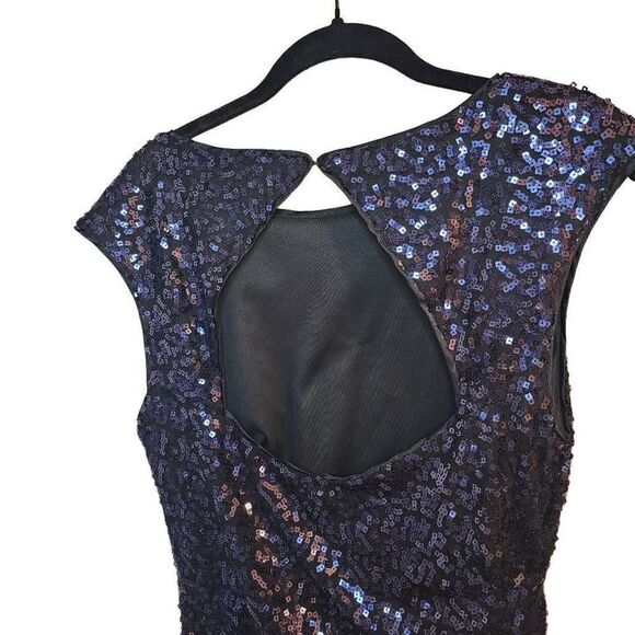 Cache Women's Party Dress Cocktail Sequins Mini Cutout Back Purple Black Size 10 - Picture 7 of 11